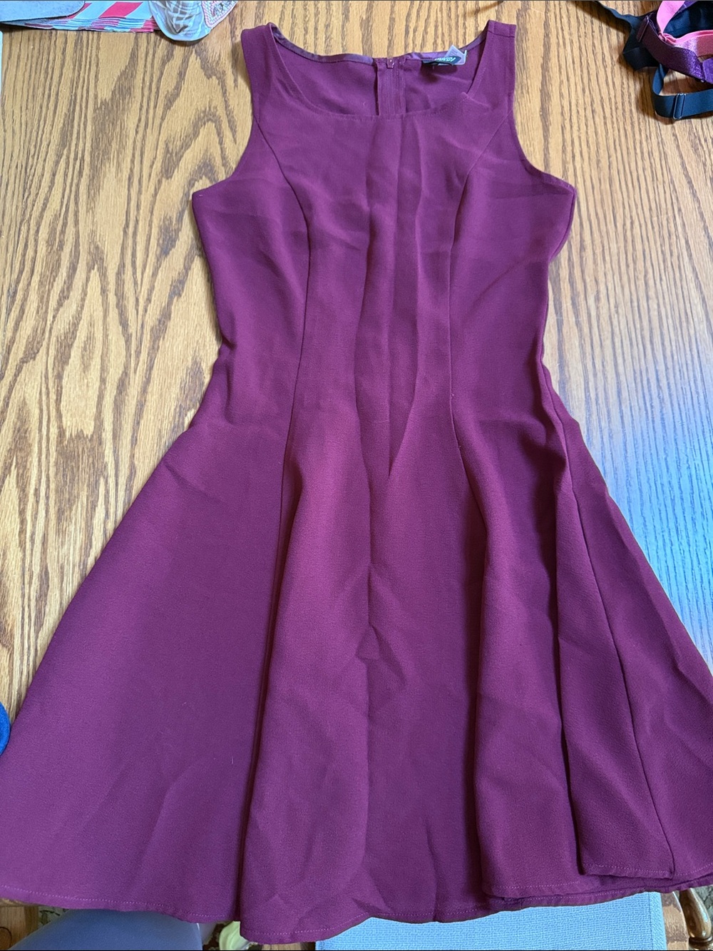 Sleeveless Fit-and-Flare Dress in Wine
